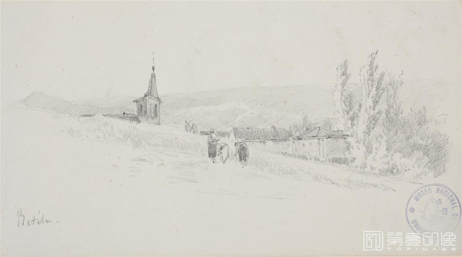 素描-西班牙普拉多美术馆素描藏画-Haes, Carlos de-Apunte de Betelu-1141